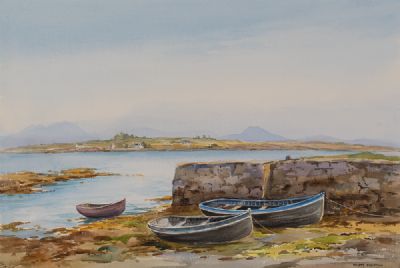 BOATS IN THE OLD HARBOUR, ROUNDSTONE by Robert Egginton  at Dolan's Art Auction House