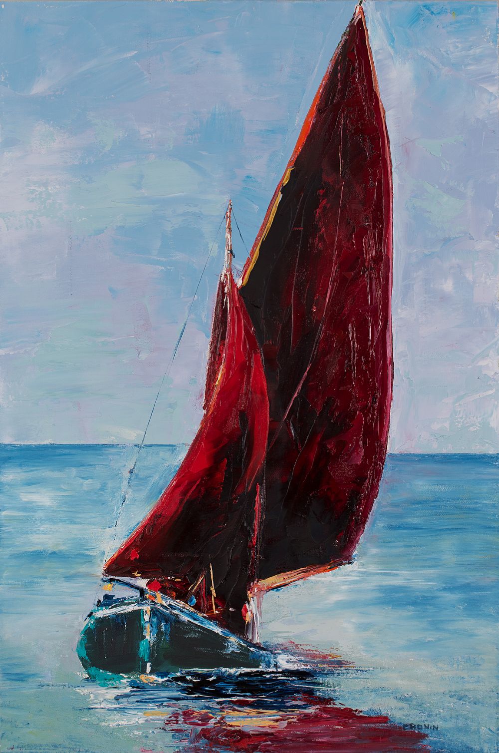 Lot 11 - RED SAILS OFF ROUNDSTONE by Susan Cronin, b.1965