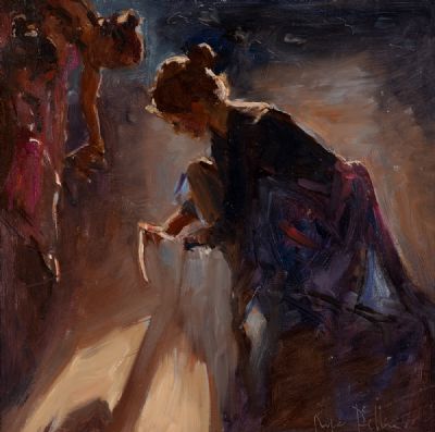 READY FOR THE BALLET, TYING THEIR LACES by Roger Dellar ROI at Dolan's Art Auction House