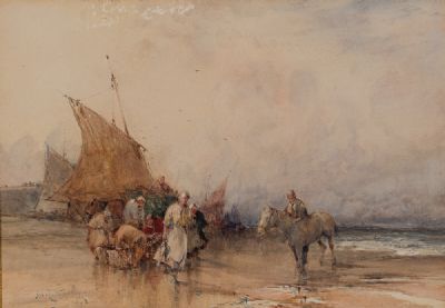 UNLOADING THE CATCH by Frederick William Hattersley  at Dolan's Art Auction House
