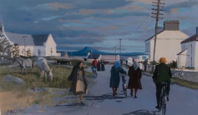 GOING TO MASS, ROUNDSTONE by Cecil Maguire RUA at Dolan's Art Auction House