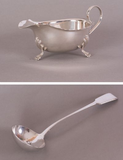 Silver Plated Sauce Boat & a Ladle at Dolan's Art Auction House