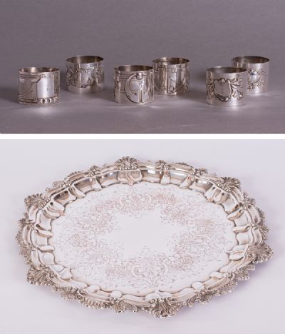 Good Silver Plated Salver & Set of Napkin Rings at Dolan's Art Auction House
