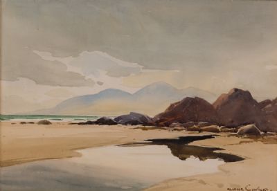 ROCKPOOLS ON THE BEACH by Maurice C Wilks RUA ARHA at Dolan's Art Auction House
