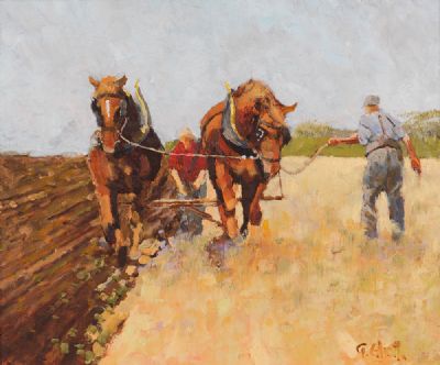 PLOUGHING WITH HORSES by Graham Elliott  at Dolan's Art Auction House