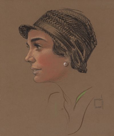 YOUNG LADY IN A CLOCHE HAT by Russell Houston  at Dolan's Art Auction House