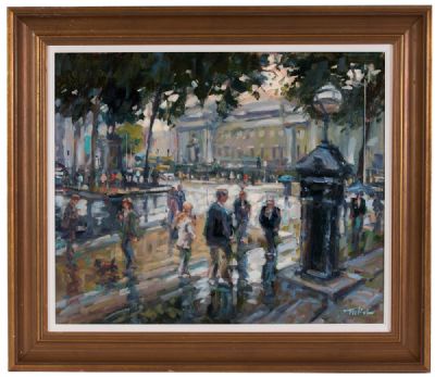 BUSY MORNING ON COLLEGE GREEN by Norman Teeling  at Dolan's Art Auction House