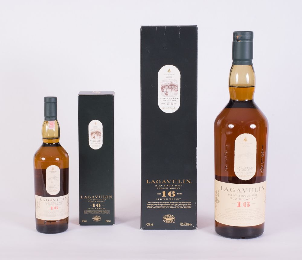 Lagavulin Scotch Whiskey, Aged 16 Years, set of 2 bottles