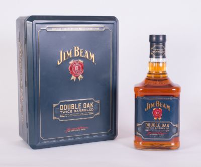Jim Beam Double Oak Bourbon Whiskey & 2 Whiskey Glasses at Dolan's Art Auction House