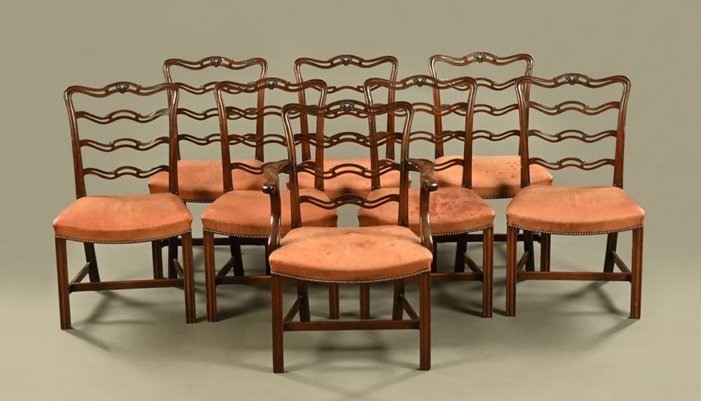 Set of Eight Ladder-Back Dining Chairs