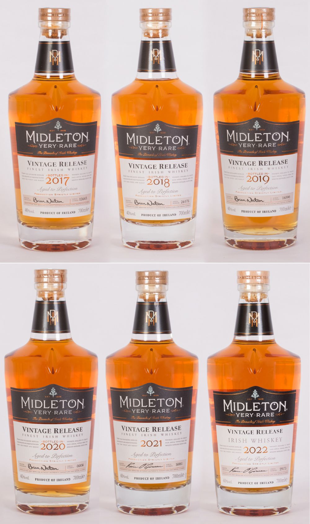 Midleton Very Rare Irish Whiskeys 2017, 2018, 2019, 2020, 2021 & 2022