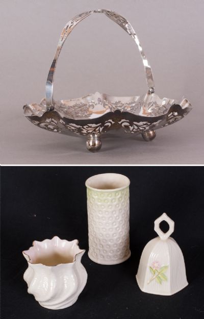 Belleek China & Silver Plated Fruit Basket at Dolan's Art Auction House