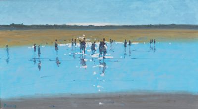 SUMMER BEACH, IN THE SHALLOW WATERS by John Morris  at Dolan's Art Auction House
