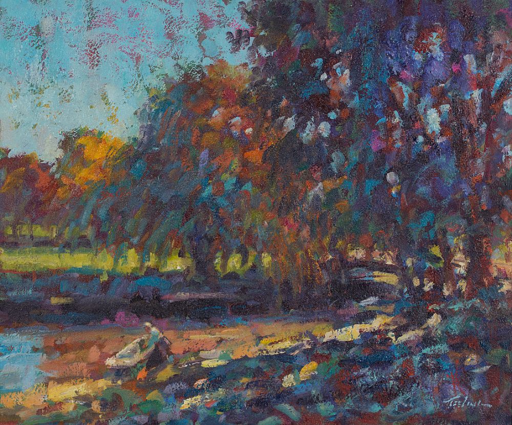 Lot 2 - BRINGING IN THE BOAT ON AN AUTUMN DAY by Norman Teeling, b.1944