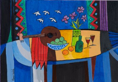 SUMMER TABLE, BIRDS IN WINDOW by Manus Walsh  at Dolan's Art Auction House