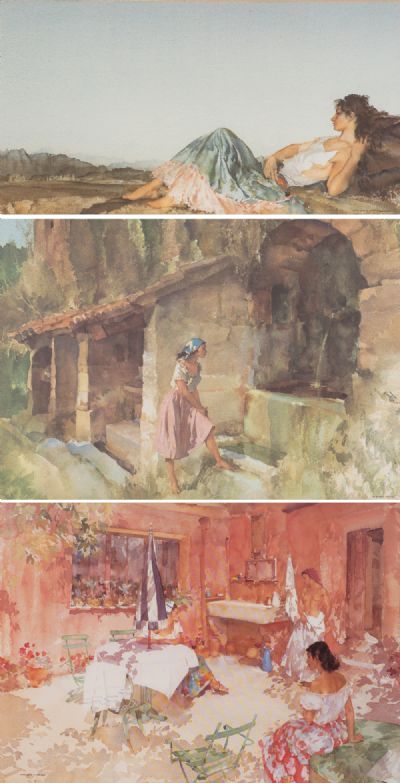 WOMEN IN A MEDITERRANEAN COURTYARD by Sir William Russell Flint RA at Dolan's Art Auction House