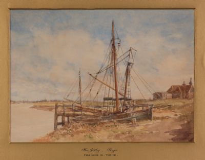 BOATS ON THE JETTY by Francis Tighe  at Dolan's Art Auction House