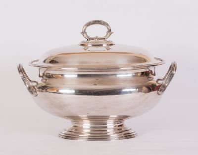 Large Twin-Handled Silver Plated Tureen at Dolan's Art Auction House