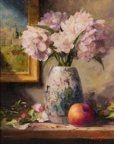 PALE PINK PEONIES by Mat Grogan  at Dolan's Art Auction House