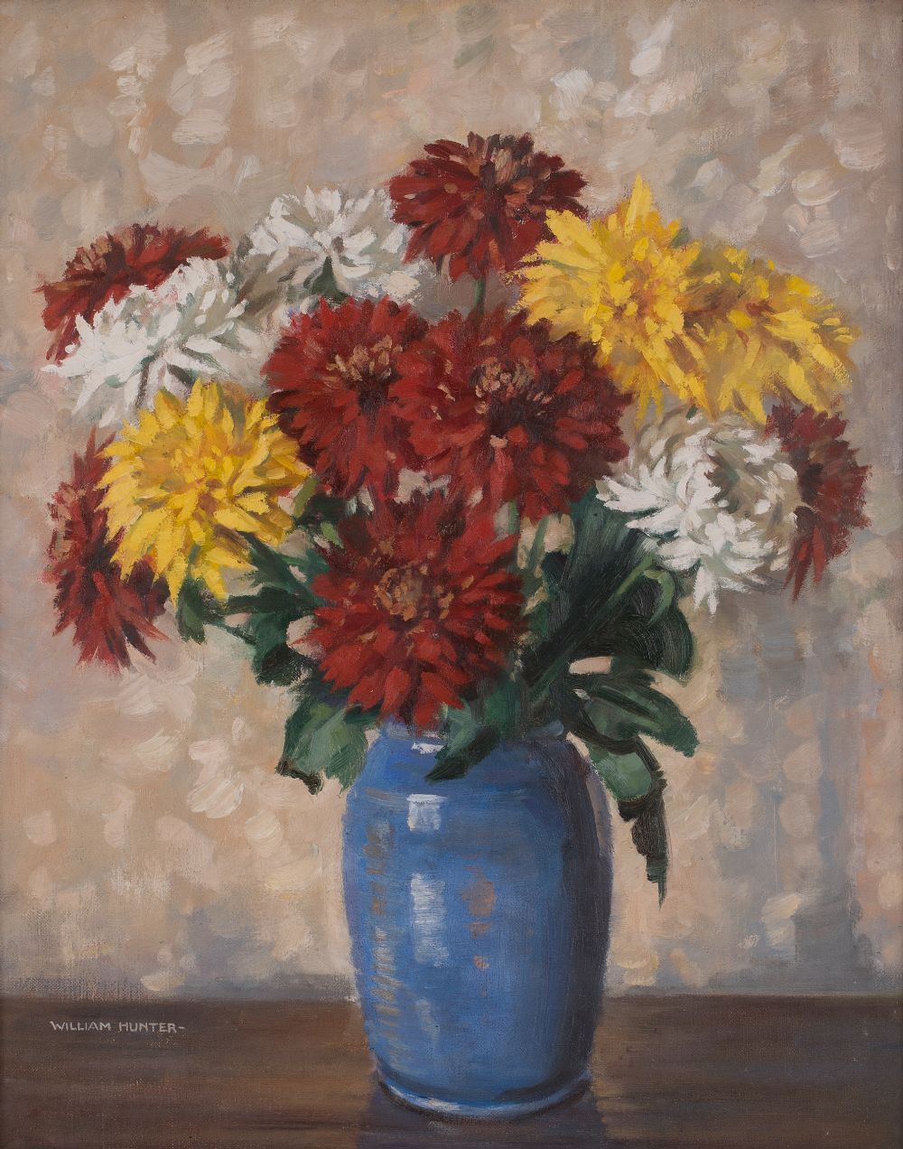 Lot 45 - CHRYSANTHEMUMS IN THE STUDIO by William Hunter ROI, 1890 - 1967