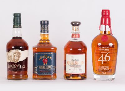 Collection of 4 Bourbon Whiskeys: Maker's Mark 46, Wild Turkey, Jim Beam & Buffalo Trace at Dolan's Art Auction House