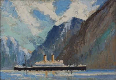 PASSENGER SHIP IN THE FJORDS at Dolan's Art Auction House