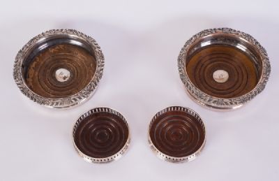 Pair Silver Plated Wine Coasters at Dolan's Art Auction House