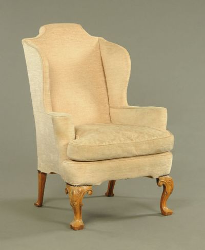 Good Queen Anne Style Wing Back Chair at Dolan's Art Auction House