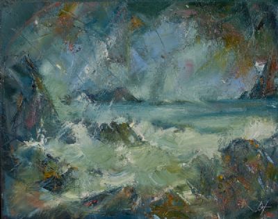 WAVES BREAKING, ACHILL by Douglas Hutton  at Dolan's Art Auction House
