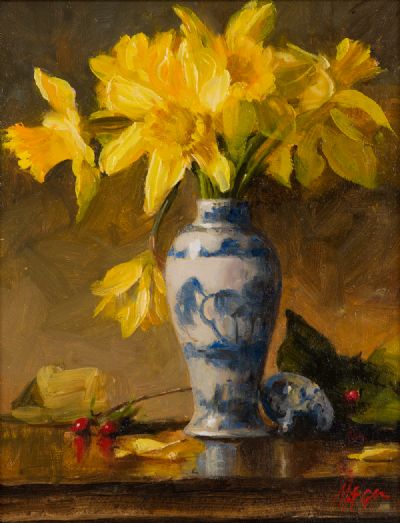 DAFFODILS IN AN ORIENTAL JAR by Mat Grogan  at Dolan's Art Auction House