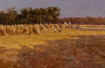 IN THE HAYFIELD by John Haskins  at Dolan's Art Auction House