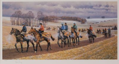 WINTER TRAINING ON THE GALLOPS by Peter Curling  at Dolan's Art Auction House