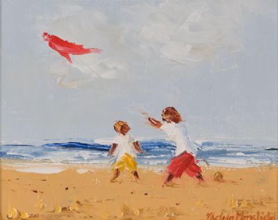 CHILDREN WITH RED KITE by Thelma Mansfield  at Dolan's Art Auction House