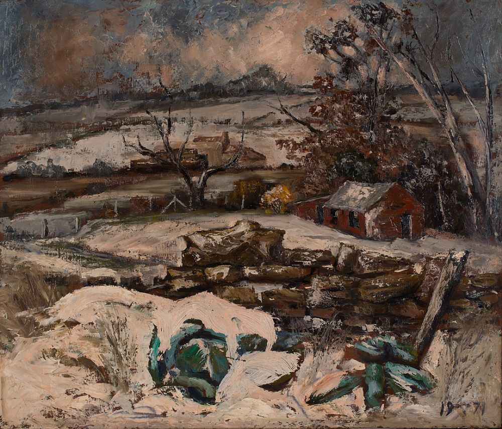 Lot 10 - NOVEMBER SNOW, THE CABBAGE PATCH by Alan Thompson, b.1940