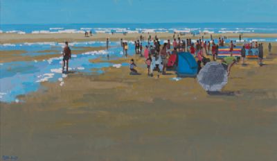 BUSY DAY AT THE BEACH by John Morris  at Dolan's Art Auction House