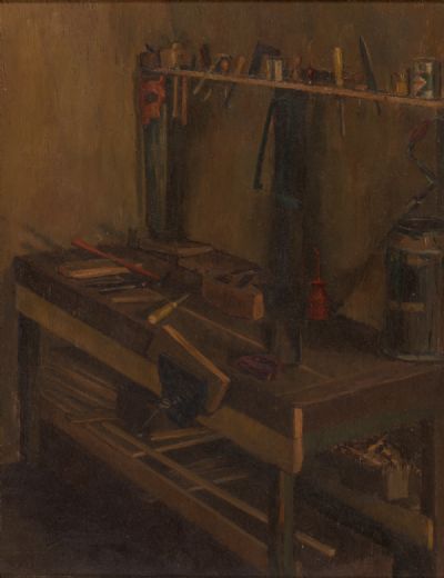 THE WORKBENCH by Rachel Ann le Bas  at Dolan's Art Auction House