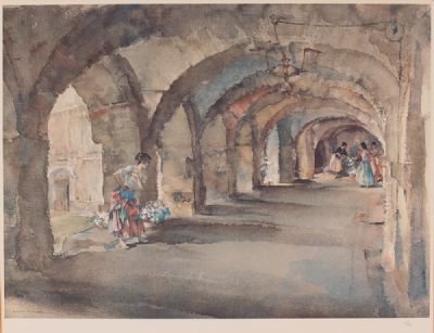 FLOWERS IN THE CLOISTER by Sir William Russell Flint RA at Dolan's Art Auction House