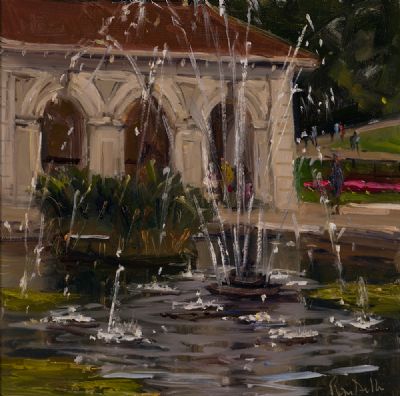 LILY POND & FOUNTAIN IN THE ROYAL GARDENS by Roger Dellar ROI at Dolan's Art Auction House