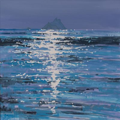 EVENING LIGHT ON THE SKELLIGS by John Morris  at Dolan's Art Auction House