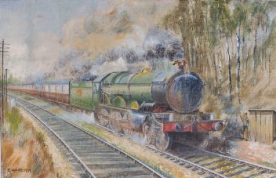 OLD STEAM TRAIN by G. White  at Dolan's Art Auction House