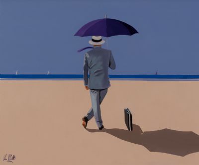 THE PURPLE UMBRELLA by Ken O'Neill  at Dolan's Art Auction House