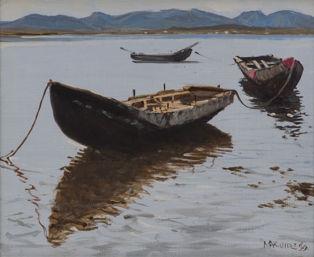 Lot 18 - CURRACHS AT ROUNDSTONE by Cecil Maguire RUA, 1930 - 2020