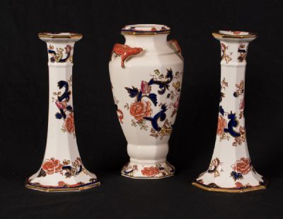 Pair of Mason's China Candlesticks & Vase at Dolan's Art Auction House