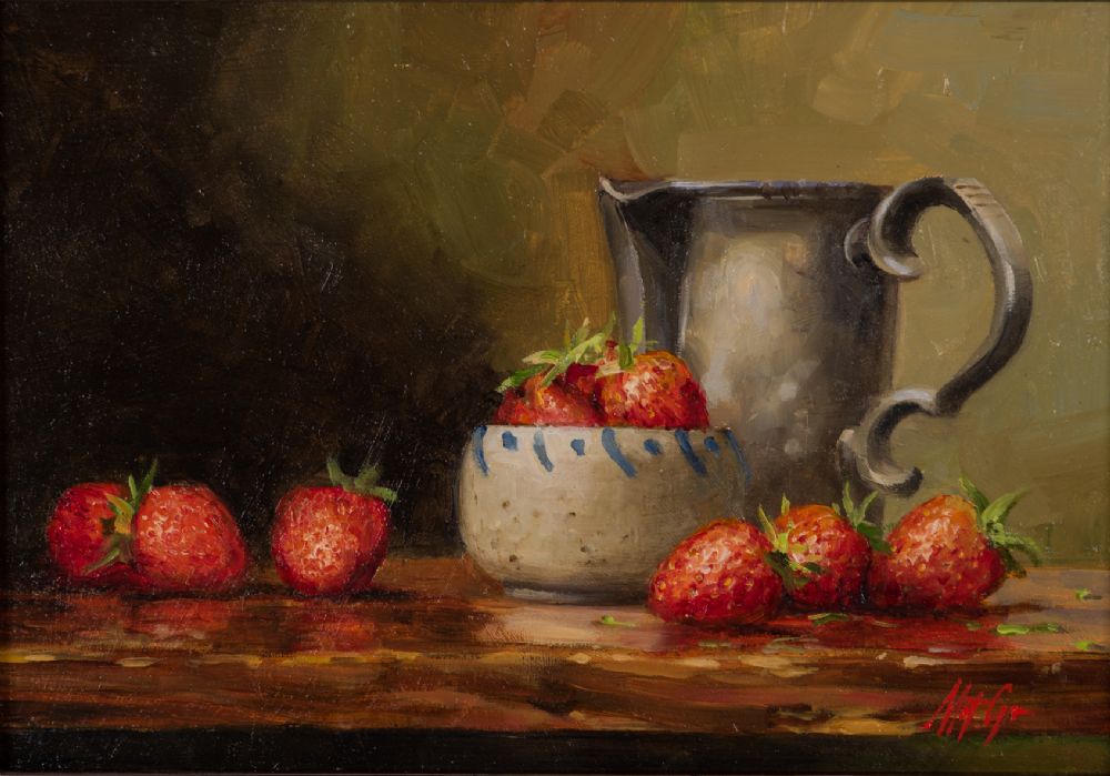 SCATTERED STRAWBERRIES by Mat Grogan  at Dolan's Art Auction House