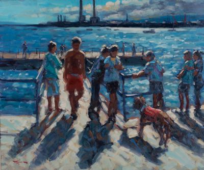 SWIMMERS IN DUBLIN BAY by Norman Teeling  at Dolan's Art Auction House