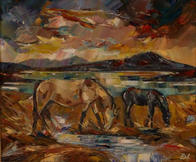 RED SKY, INNISHNEE, CONNEMARA by Douglas Hutton  at Dolan's Art Auction House