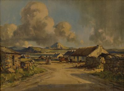 DONEGAL COTTAGES by Maurice C Wilks RUA ARHA at Dolan's Art Auction House