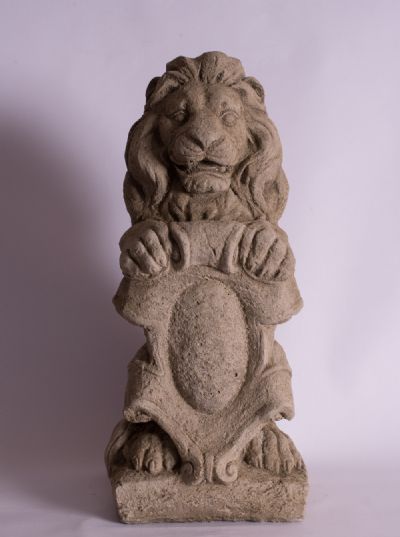 Garden Figure of a Lion Holding a Shield at Dolan's Art Auction House