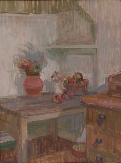 FRUIT & FLOWERS IN THE KITCHEN by Deirdre Daines  at Dolan's Art Auction House