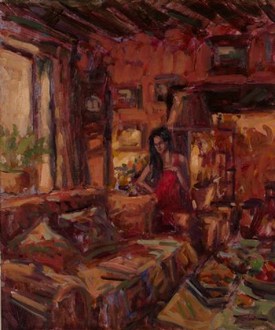 THE RED DRESS by Norman Teeling  at Dolan's Art Auction House